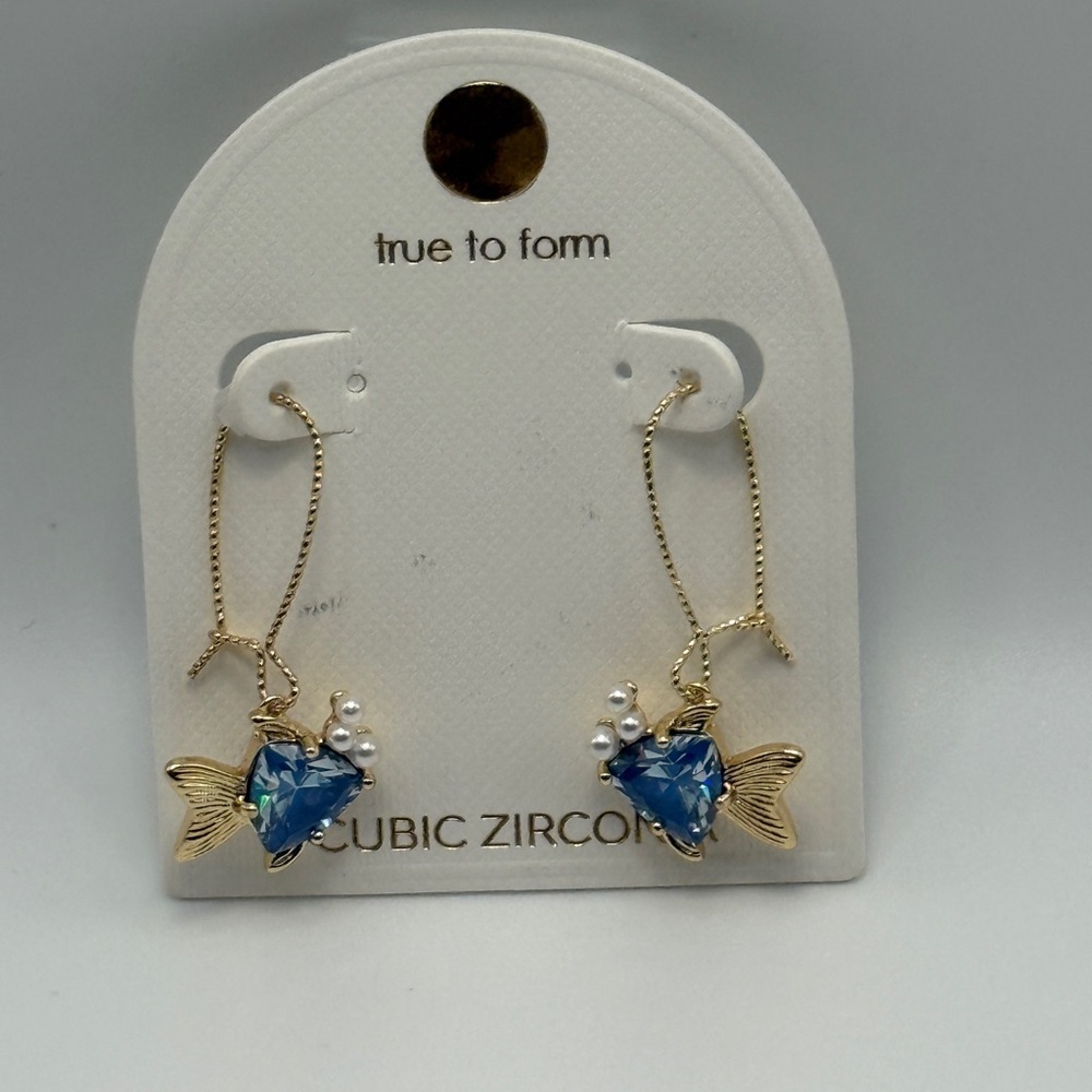 Gold and Blue Fish Earrings